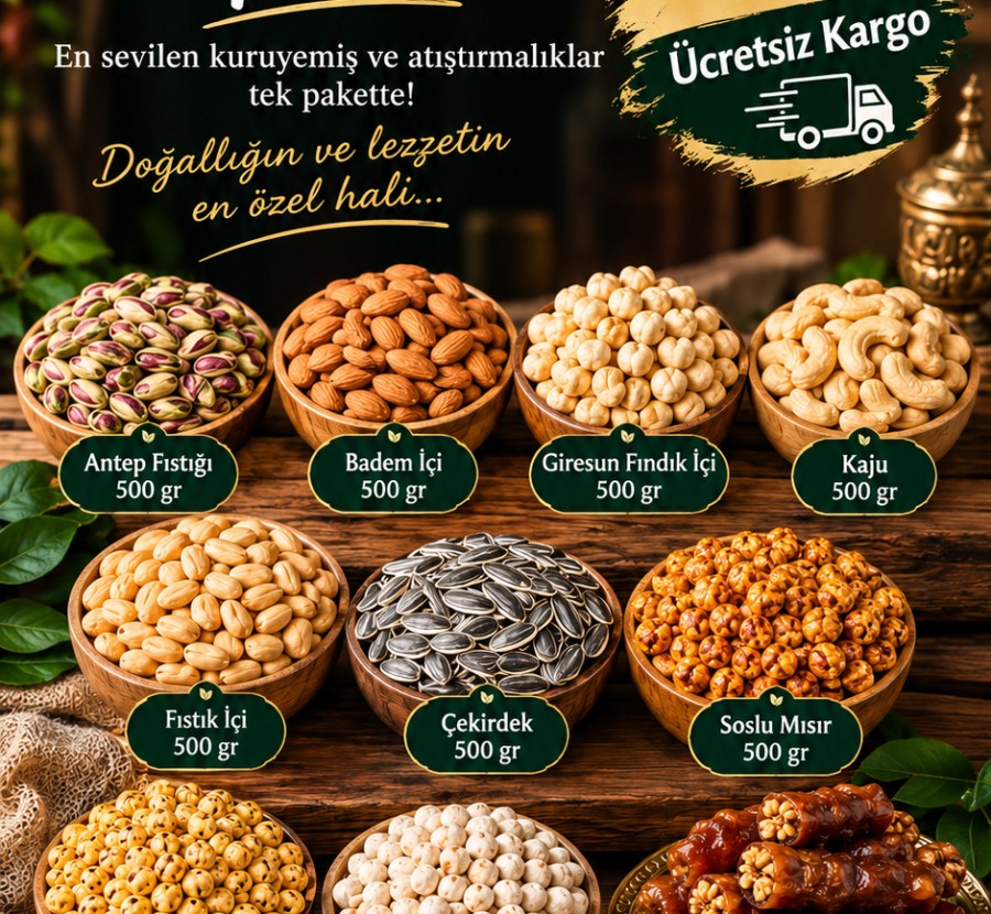 Mega Lezzet Paketi – 5 KG Kuruyemiş ve Atıştırmalık Çeşitleri | Ücretsiz Kargo